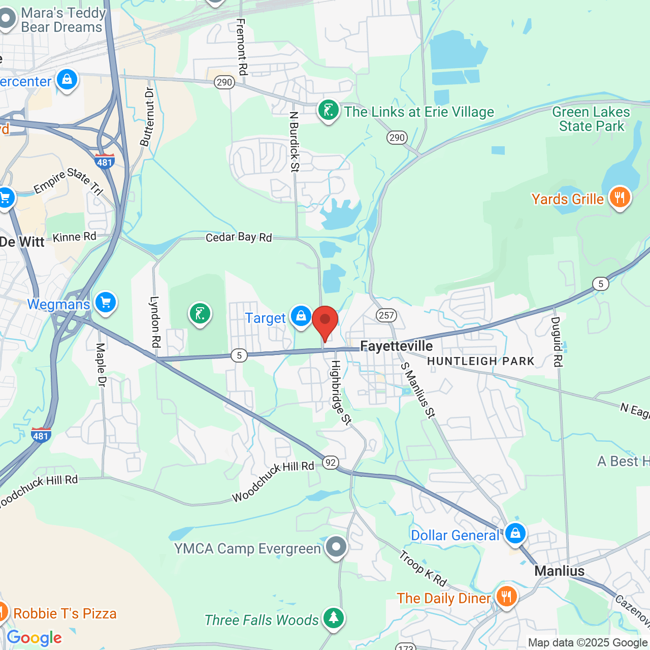 Google map image of our location in 100 N Burdick St Fayetteville, NY
